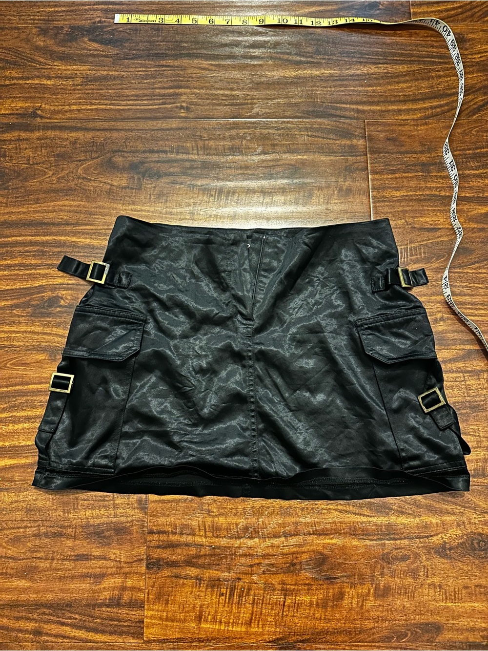 Vintage Bebe Black Cargo Mini Skirt with Buckle Satin S